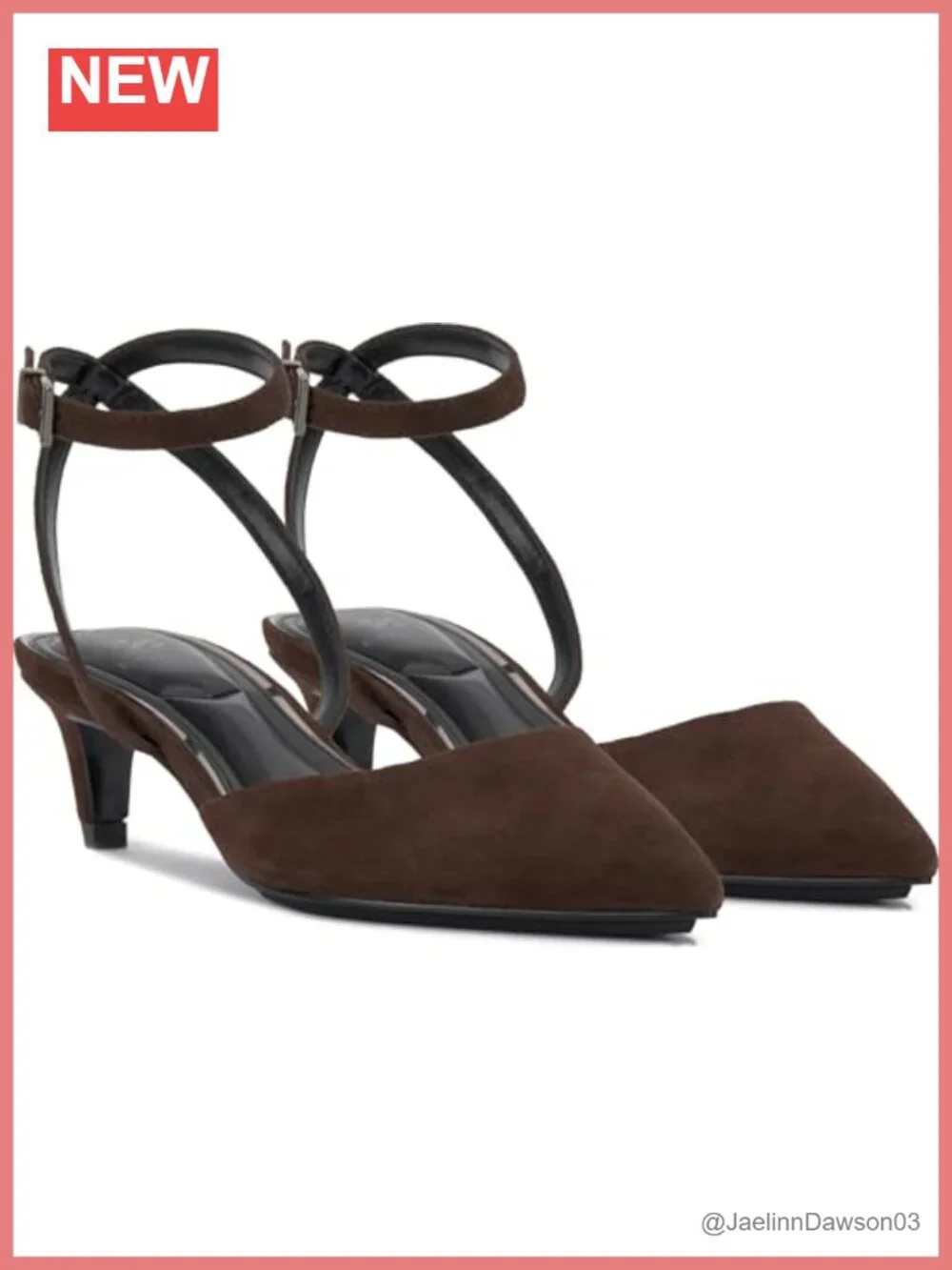 Suede Kitten Heel Pump with Ankle Strap Buckle Rhinestone